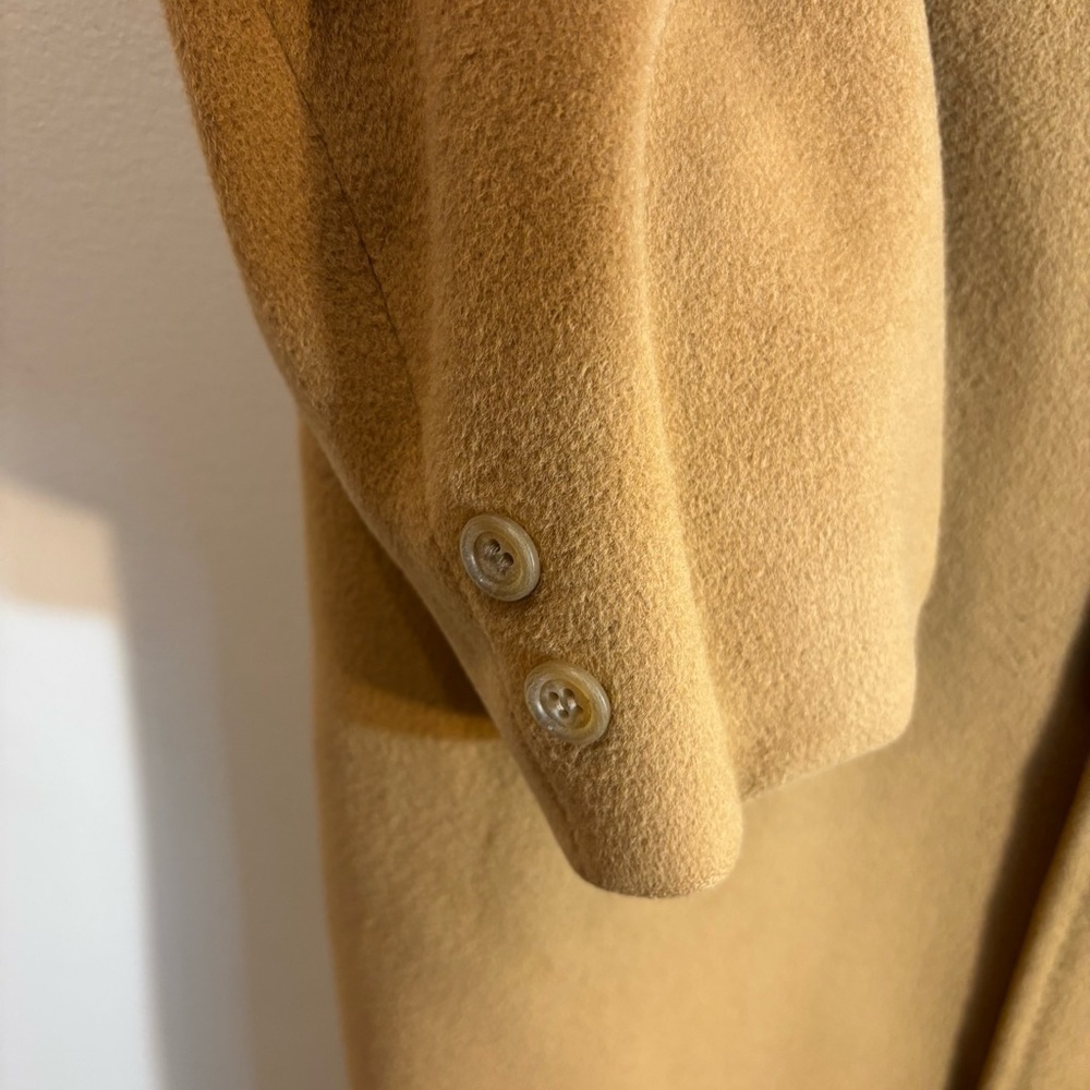 THE FOURSOME Sz L (estimated) 100% Cashmere Camel Coat Union Made Peak Lapel - Picture 5 of 12